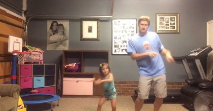 爸爸和女兒跳泰勒絲的Shake-It-oFf
